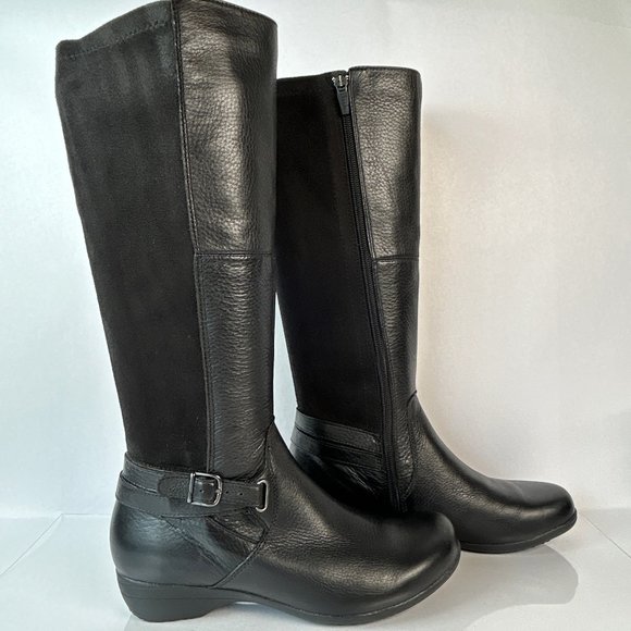 Dansko Shoes - DANSKO FRANCESCA WOMENS KNEE HIGH BOOT SIZE US 6.5/7 EU 37 BLACK LEATHER/FABRIC